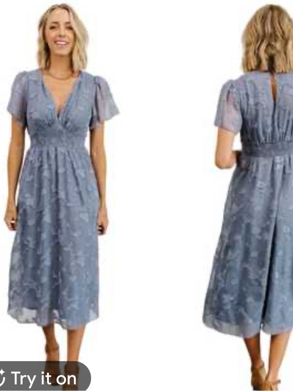 Baltic Born June Dusty Blue Floral Smocked V-Neck Midi Dress